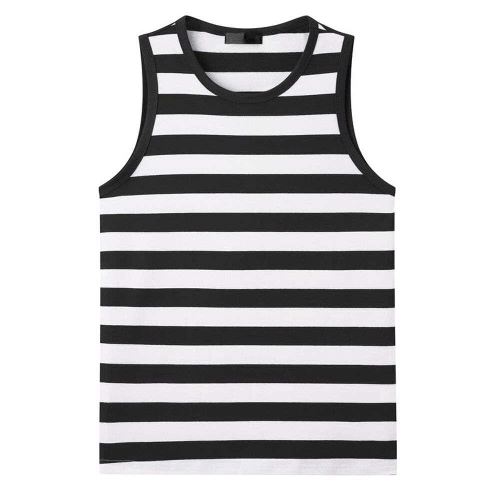 Stripes Tank Top Sleeveless T-Shirt Crew Neck Summer Striped Vest Black White